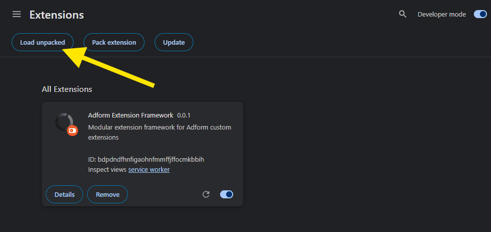 Load unpacked button and file selection dialog
