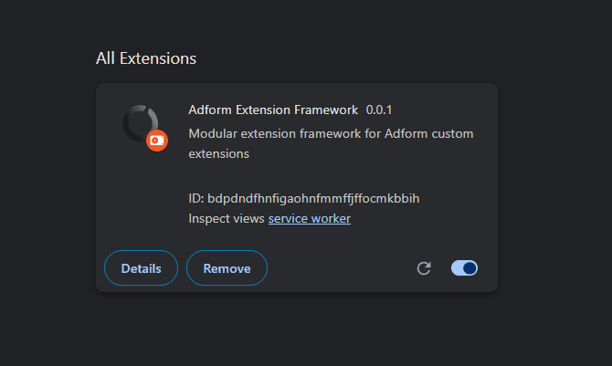 Successfully installed extension in Chrome extensions list